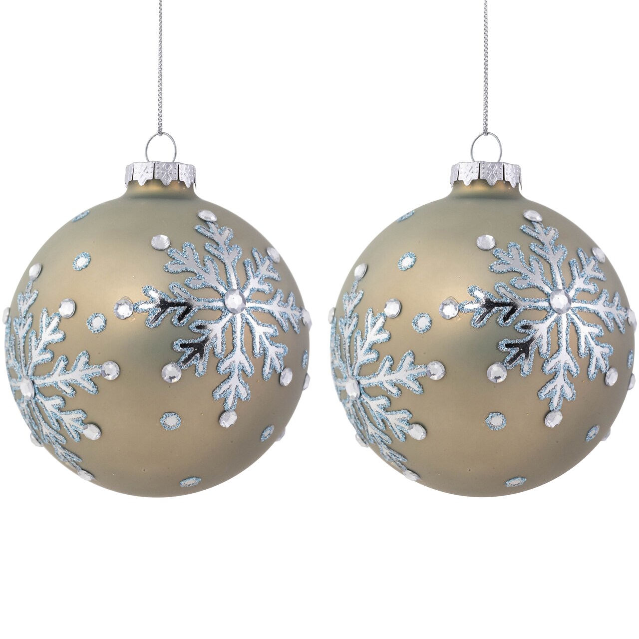 Northlight Mirrored Snowflakes Christmas Glass Ball Ornaments - 4"- Pale Gold - Set of 2
